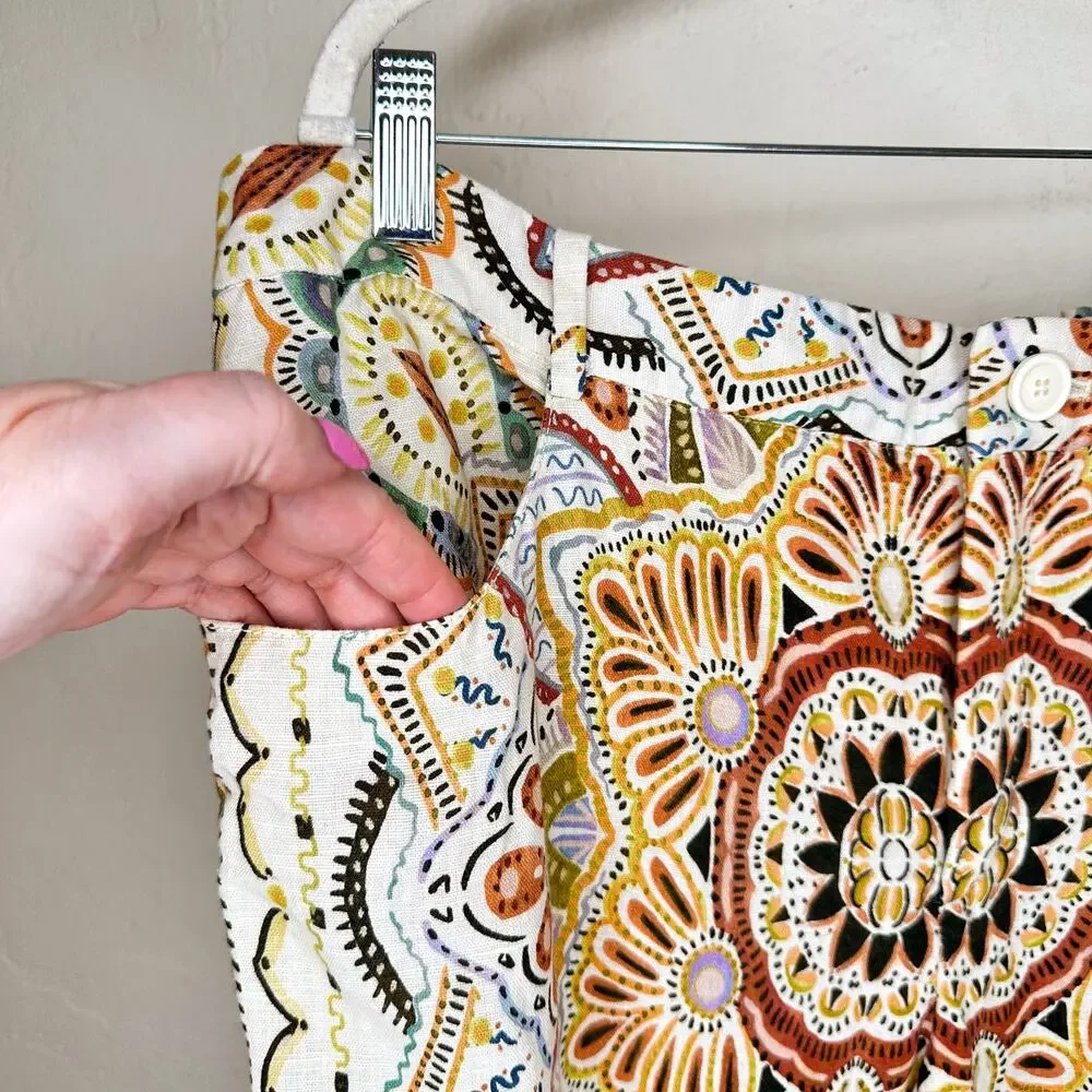 Zara Linen Blend Paisley Mandala Floral Print Wide Leg Ankle Flare Pants XXL - Picture 6 of 16